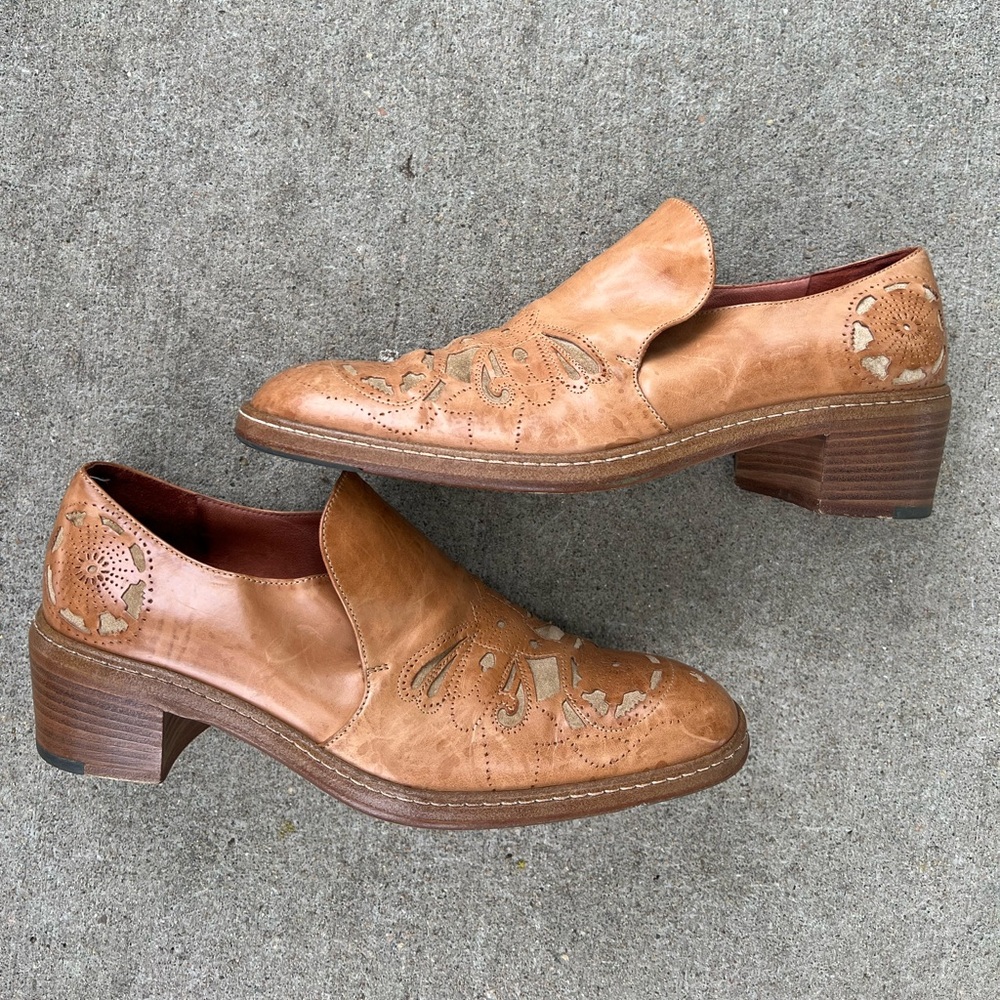 Dries van Noten brown cutouts leather loafers size 37